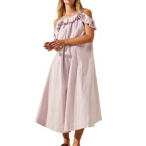 Free People Tamara Lilac Purple Open Back Cotton Seersucker A-line Midi Dress